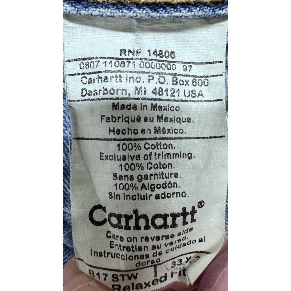 Vtg Carhartt Jeans Men's 33x36 Blue Denim Relaxed Straight Fit - Picture 8 of 12